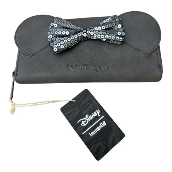 Disney Loungefly Sequins Bow Grey Wallet - Picture 1 of 9